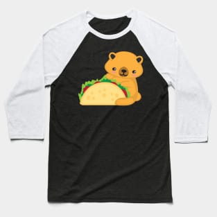 Cute Kawaii Bear with a Taco Kid Design Baseball T-Shirt